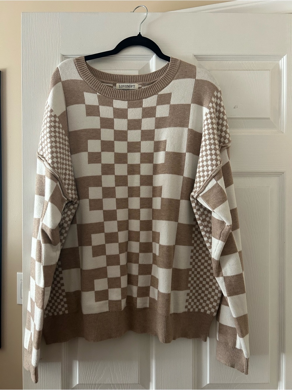 Love Soft Beige & Cream Checkerboard Sweater